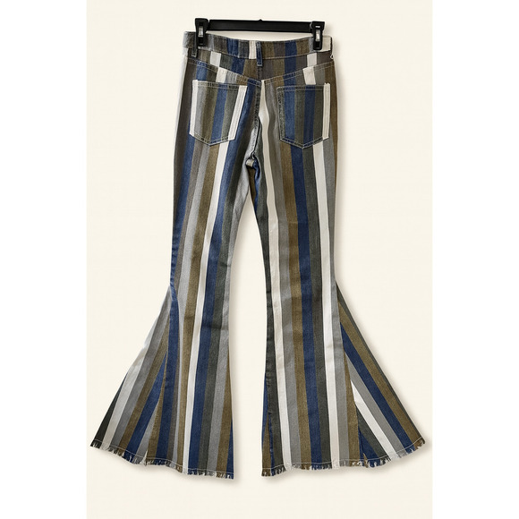 Hope L Bell Bottom Jeans Vintage Style Striped Boho Retro Y2K Hippie 70's Retro - Picture 4 of 14